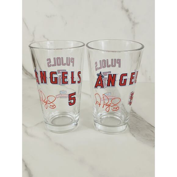 LA Angels Albert Pujols #5 Pint Beer Glass 16oz Drinkware 5 1/2" Tumbler x2 - Picture 6 of 13